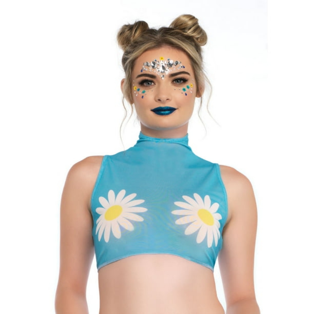 Blue daisy mesh crop top